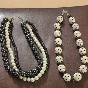 Black and White wooden Beaded Necklaces